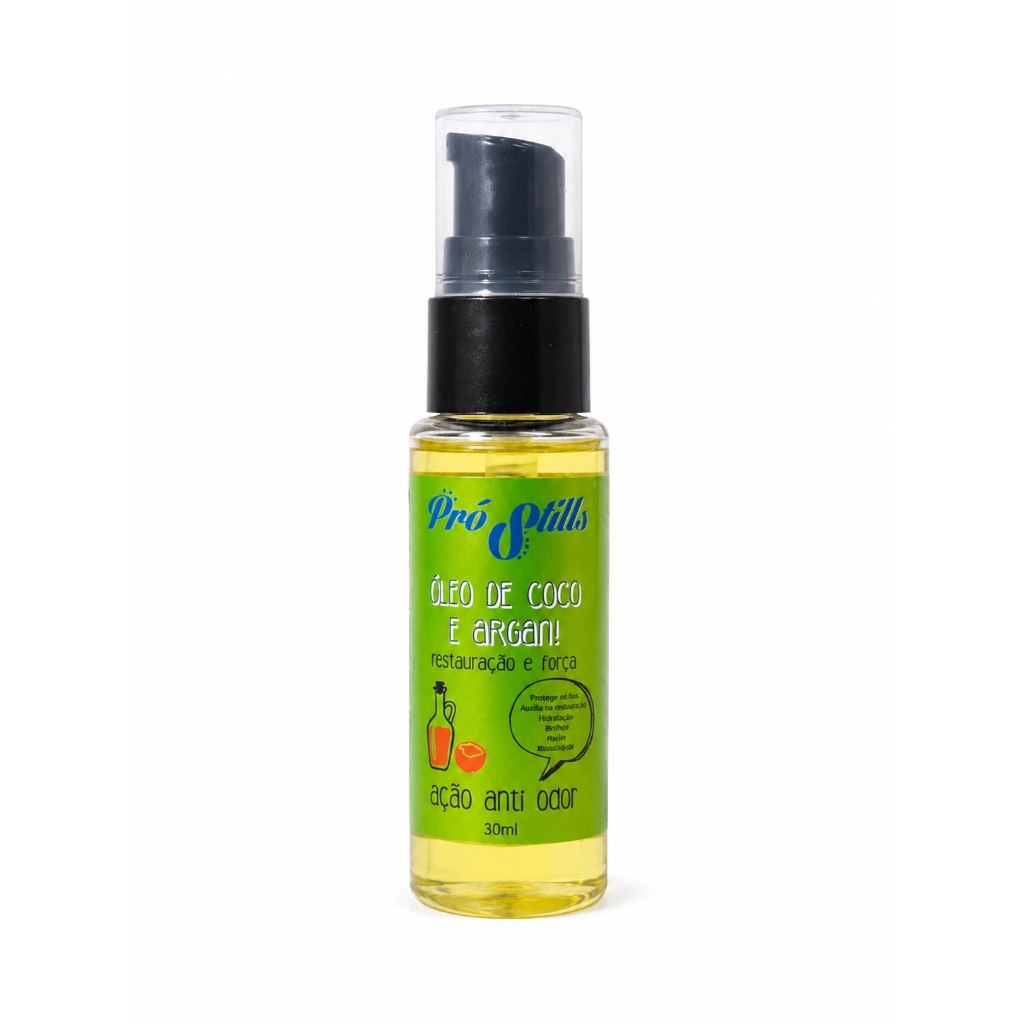 Óleo Capilar Pró Stills Coco e Argan 30ml Reparador de Pontas Anti Frizz Hidratação e Brilho