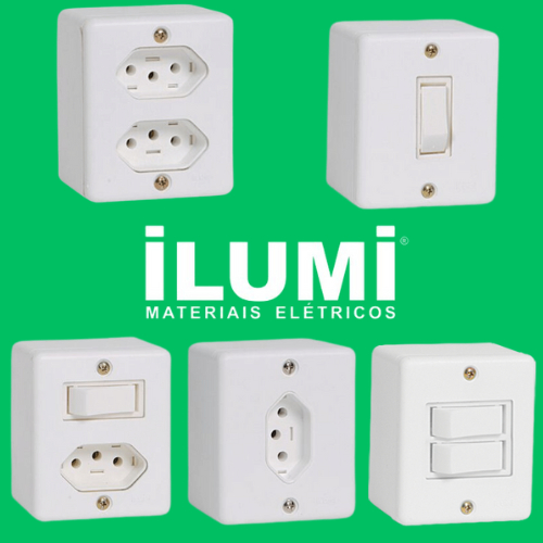 Linha Sistema X Ilumi Sobrepor Externo Branco Tomada 10A e 20A Interruptor Simples Paralelo
