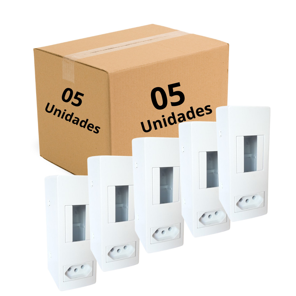 Kit C/ 5 Caixas Sobrepor para 1-2 Disjuntor com Tomada 2P+T 20A/250V Branco