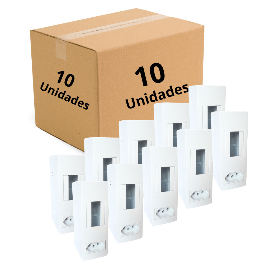 Kit C/ 10 Caixas Sobrepor para 1-2 Disjuntor com Tomada 2P+T 20A/250V Reue Branco