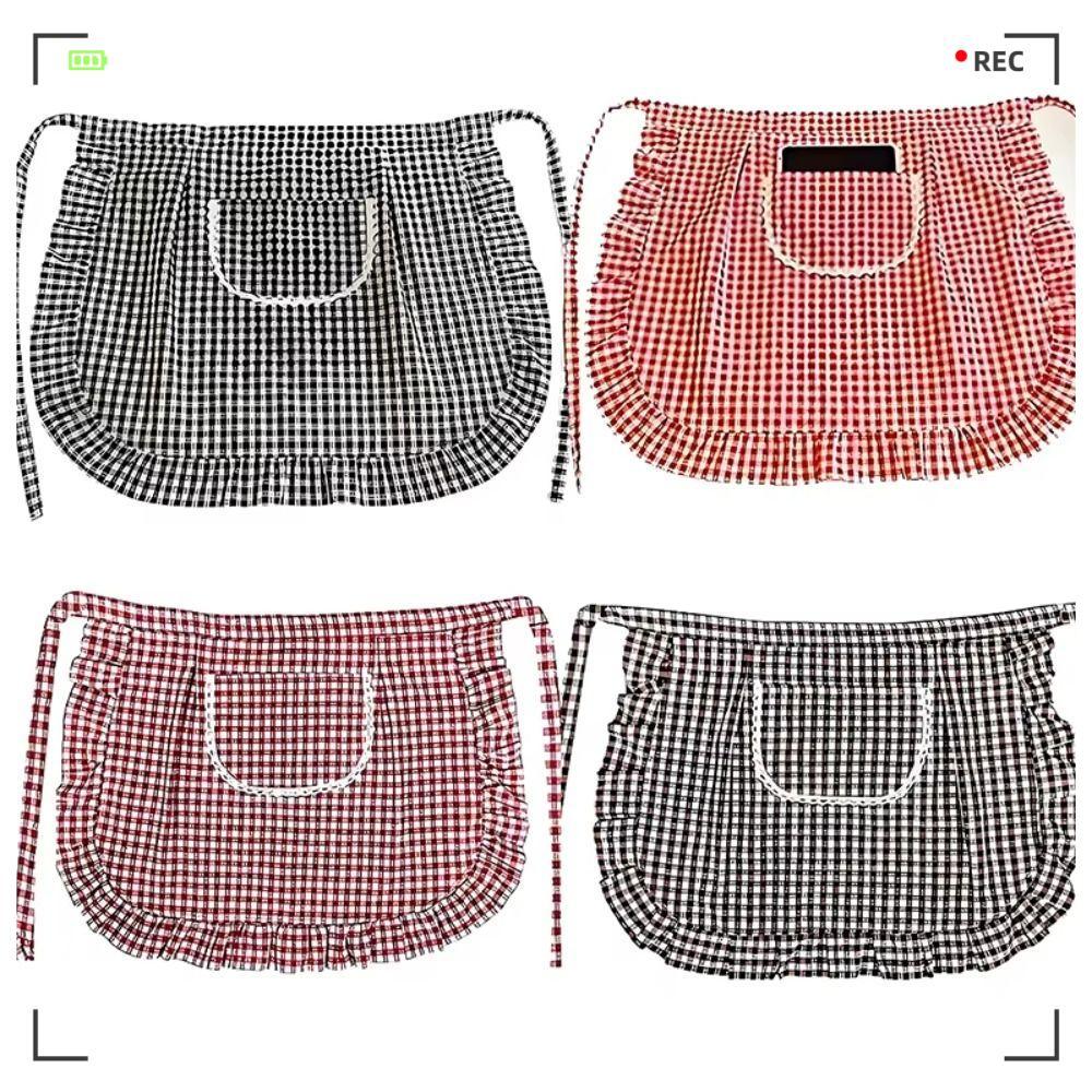 Avental De Meio Comprimento , Cozinha Respirável Resistente A Manchas , Roupa De Trabalho Feminina Xadrez Quad