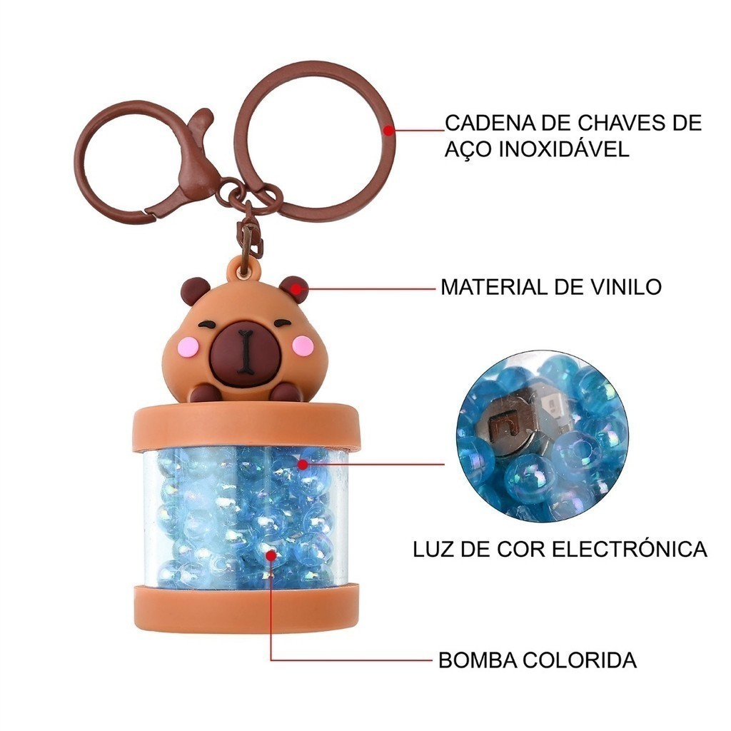 Kit 3 Chaveiros Capivara com Luz LED Pingente Barril de Vinho Modelos Sortidos Portátil Para Mochila Bolsa Chaves