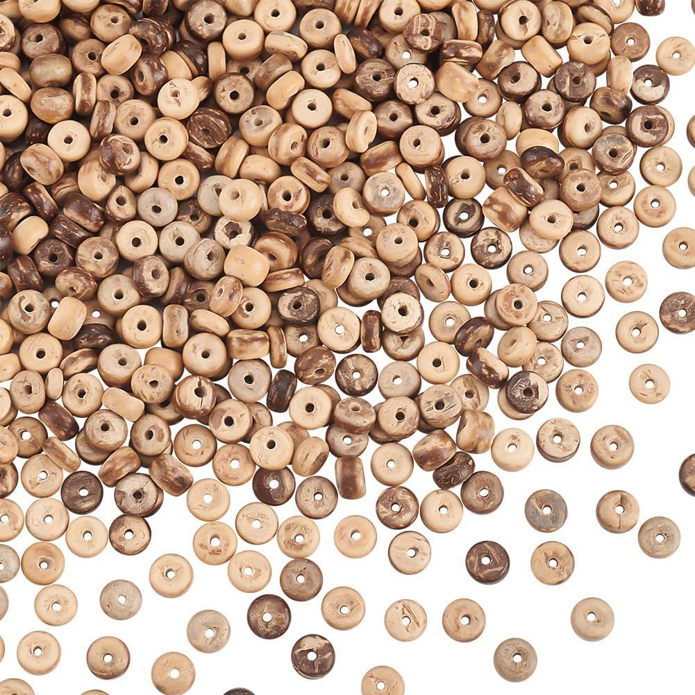 OLYCRAFT 496PCS Coconut Shell Beads 5.5mm Natural Coconut Shell Rondelle Beads Summer Beach Theme Flat Round Coconut Bea