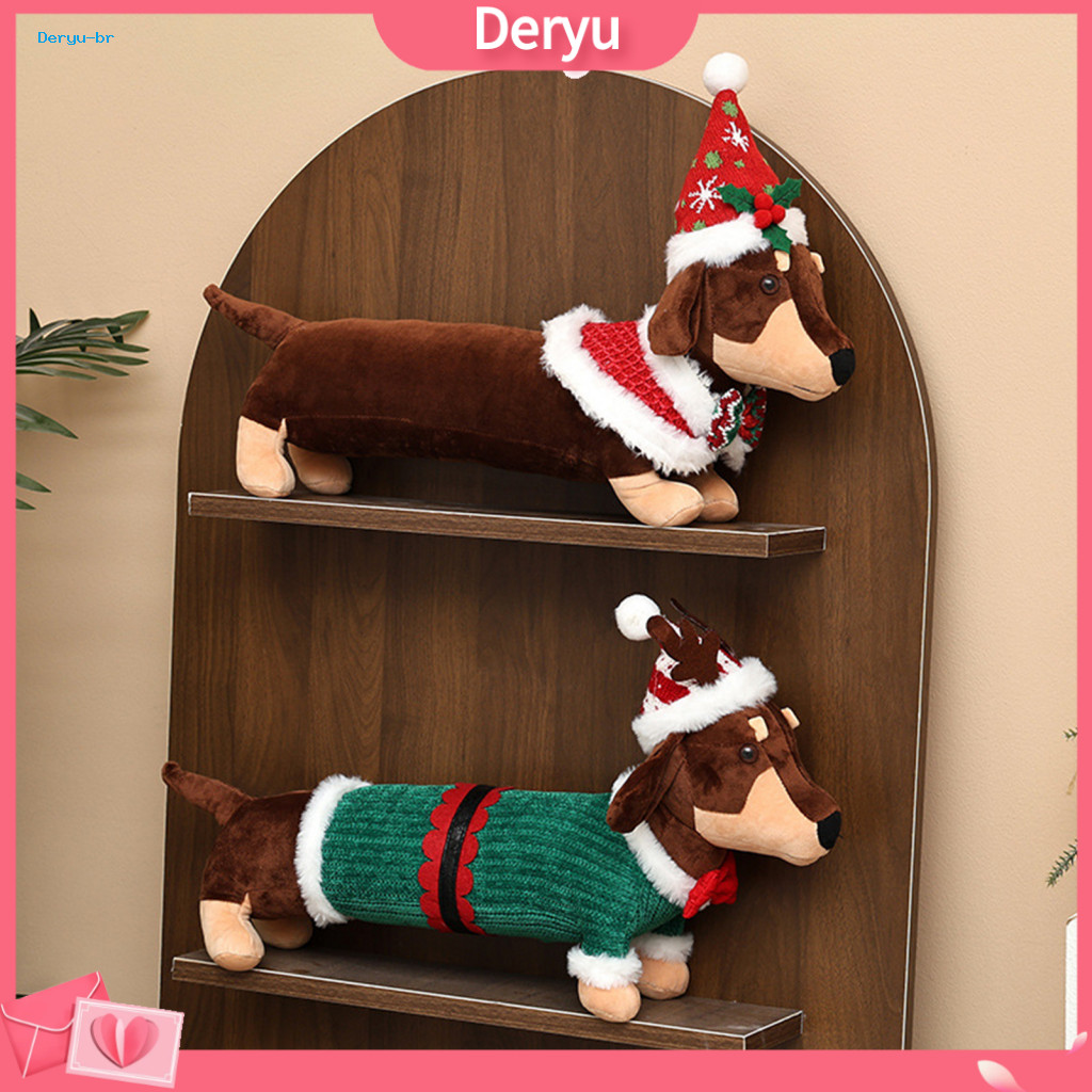 Dachshund Christmas Plush Toy Skin-friendly Stuffed Puppy with Santa Hat and Sweater – Cute Soft Dog Festive for Home