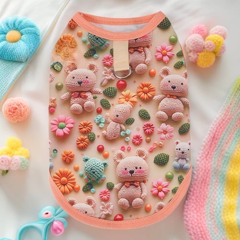 3D Cute Dog Clothes Cat Camiseta Soft Pet Sando Puppy Tank Top Com Fivela