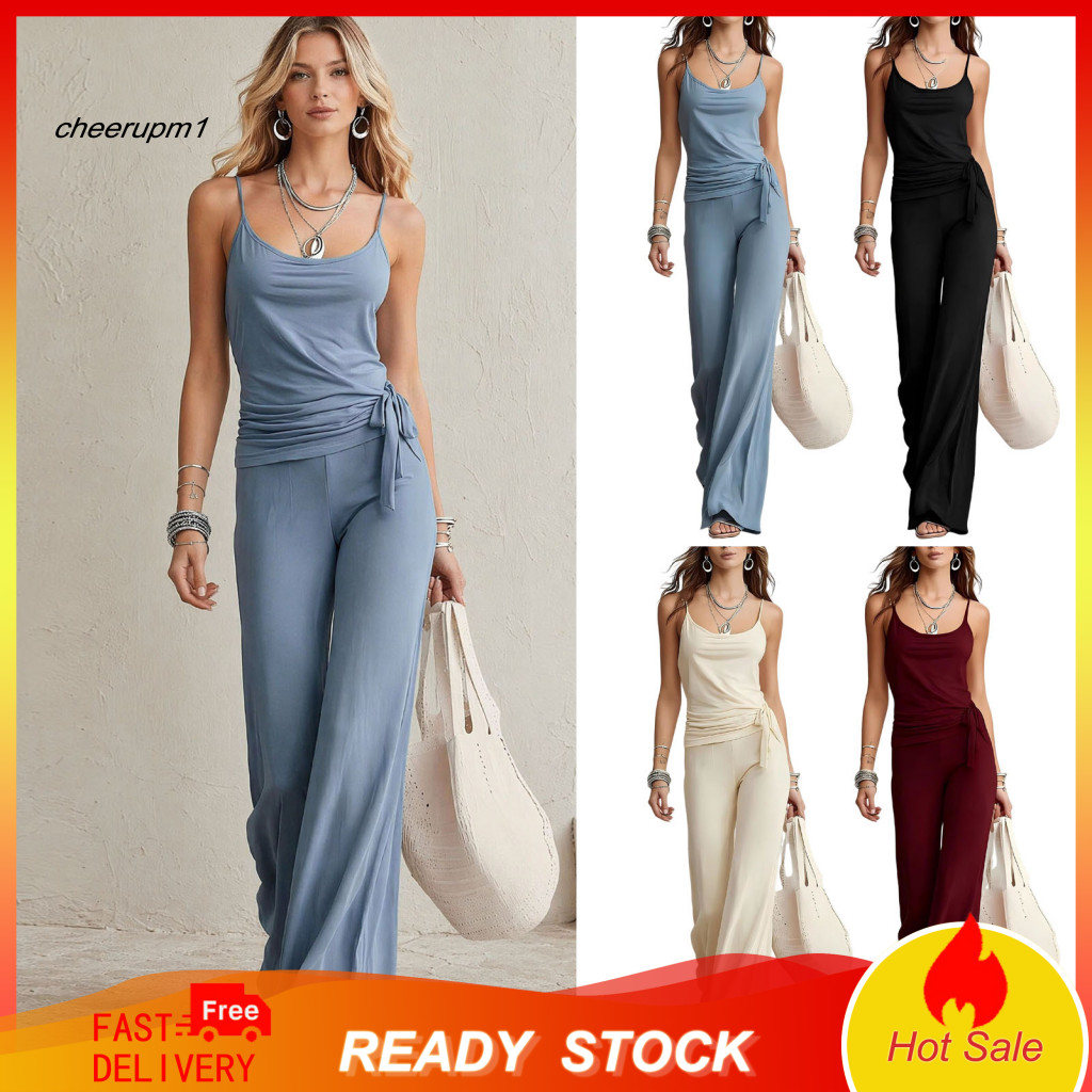 Loose Fit Women Set Two-piece Suit Women’s Summer Spaghetti Strap Tank Top Long Pants Lounge Tracksuit Matching Outfit