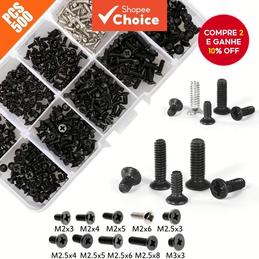 500 peças Kit de parafusos de computador sortidos preto M2 M2.5 M3 para PC laptop SSD disco rígido CPU