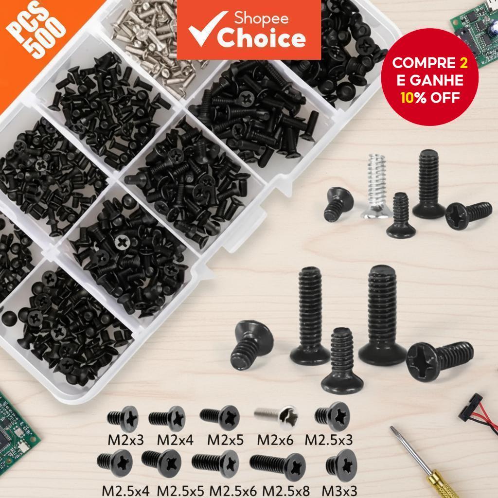 500 peças conjunto sortido de parafusos para computador preto M2 M2.5 M3 para PC Laptop SSD disco rígido CPU
