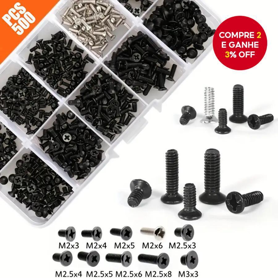 Kit De Sortimento De Parafusos De Computador 500 Unidades Preto M2 M2.5 M3 Para PC Laptop SSD Disco Rígido CPU