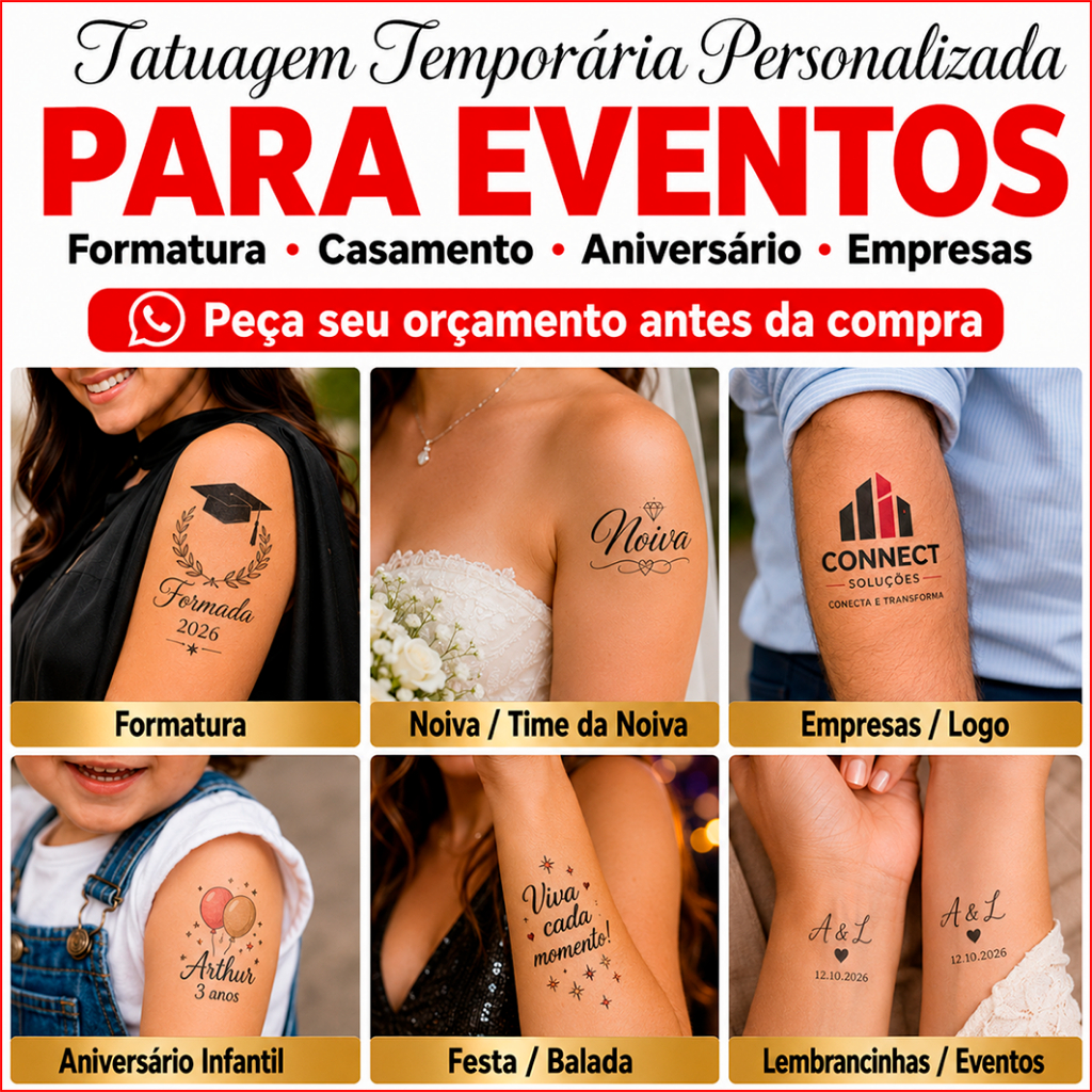 Tatuagem Temporária Personalizada Para Formatura - Eventos, Casamento, Aniversário, Fake Tattoo