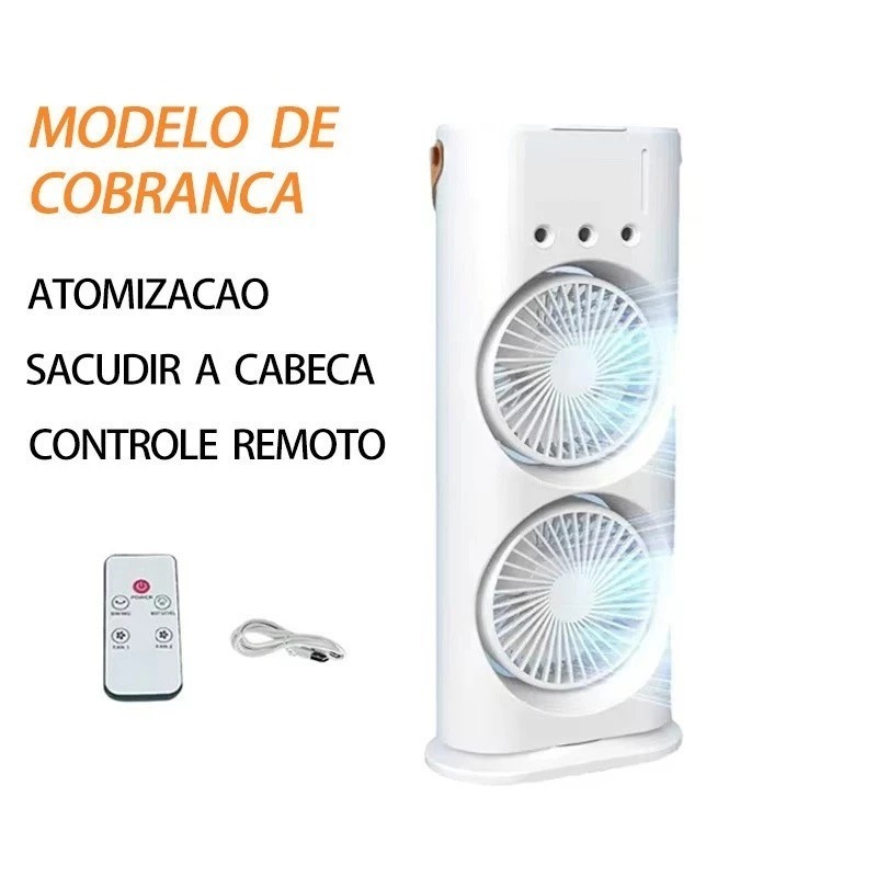 Mini Fridge De Ar Ventilador Umidificador Dupla Giratório+rgb Climatizador Ar C/ Reservatório + C/ Controle