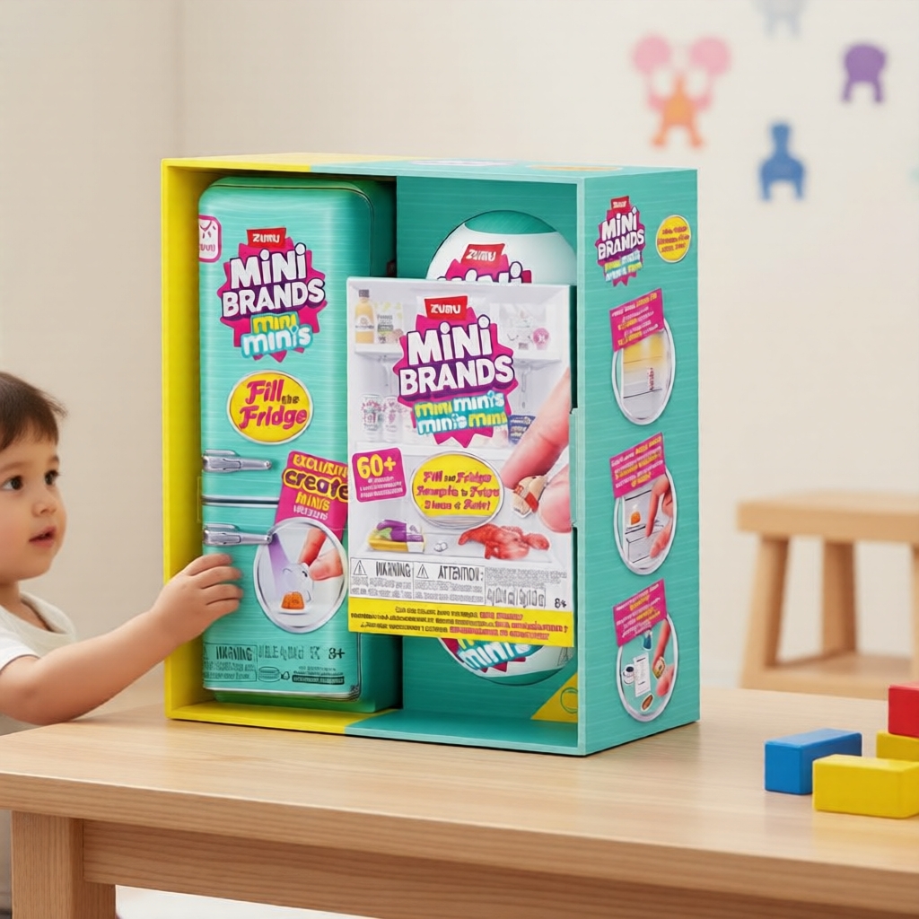 Conjunto de Brinquedos Mini Fridge Zuru Mini Brands, 2 Cápsulas Misteriosas + 60+ Colecionáveis, Cozinha de Brincar DIY,