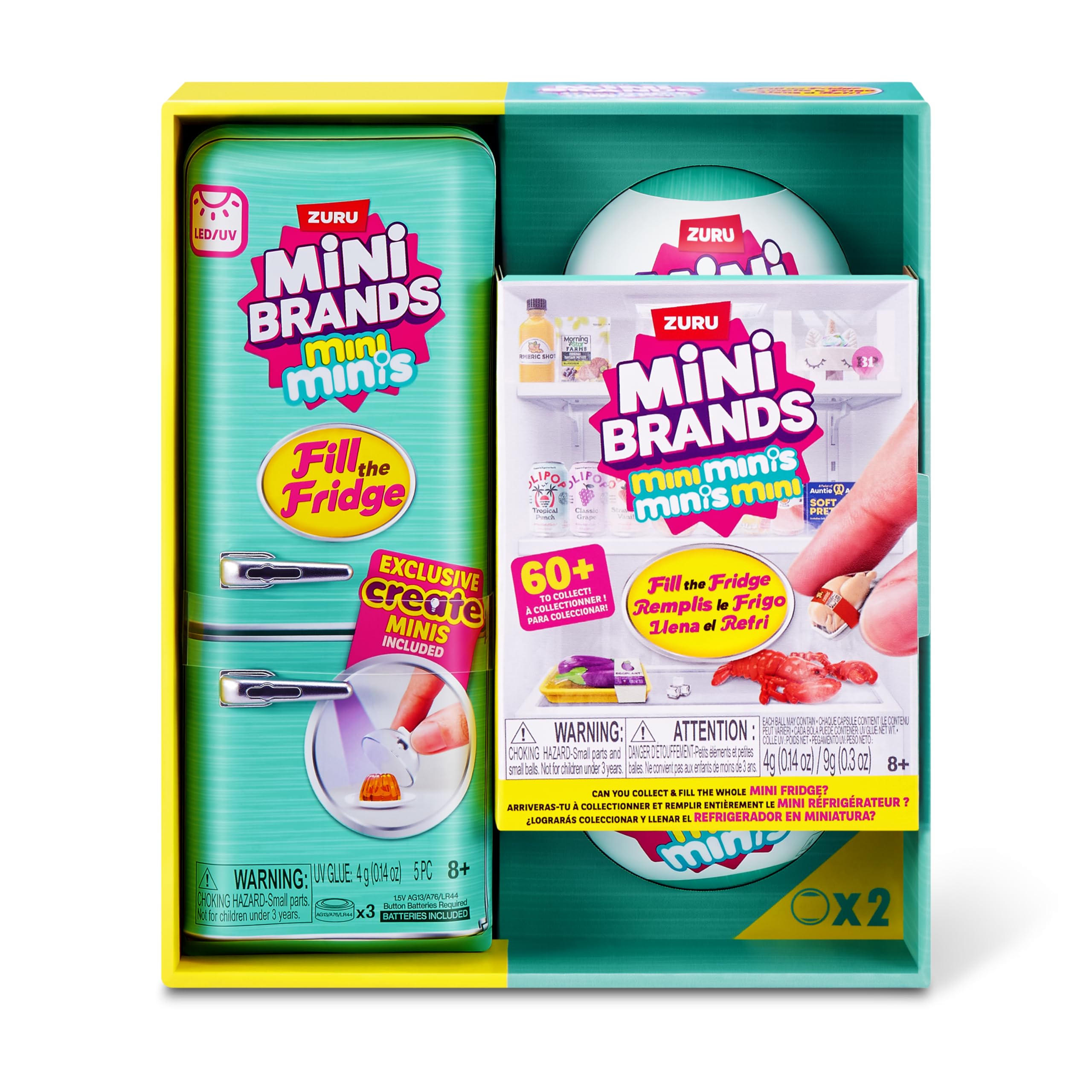 Conjunto de Brinquedos Geladeira Mini Fridge Zuru Mini Brands com 2 Cápsulas Misteriosas, Mais de 60 Mini Réplicas,