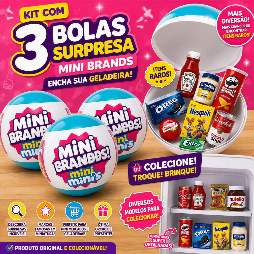 Kit 3 Bolinhas Surpresa Mini Brands Da Geladeira Fill The Fridge Mini Minis