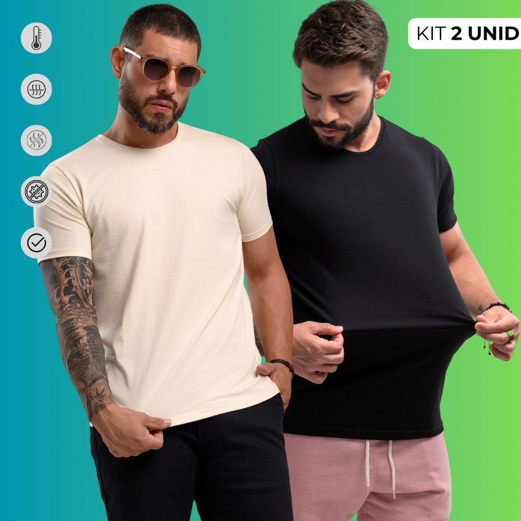 Kit 2 Camisetas Masculinas Modal Tech Basica Elastano Super Premium Não amassa Anti-Odor