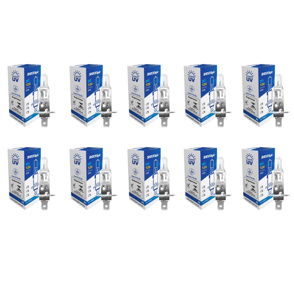 Kit 10 Lampada Shocklight Halogena Standart H1 12v 55w P14.5S