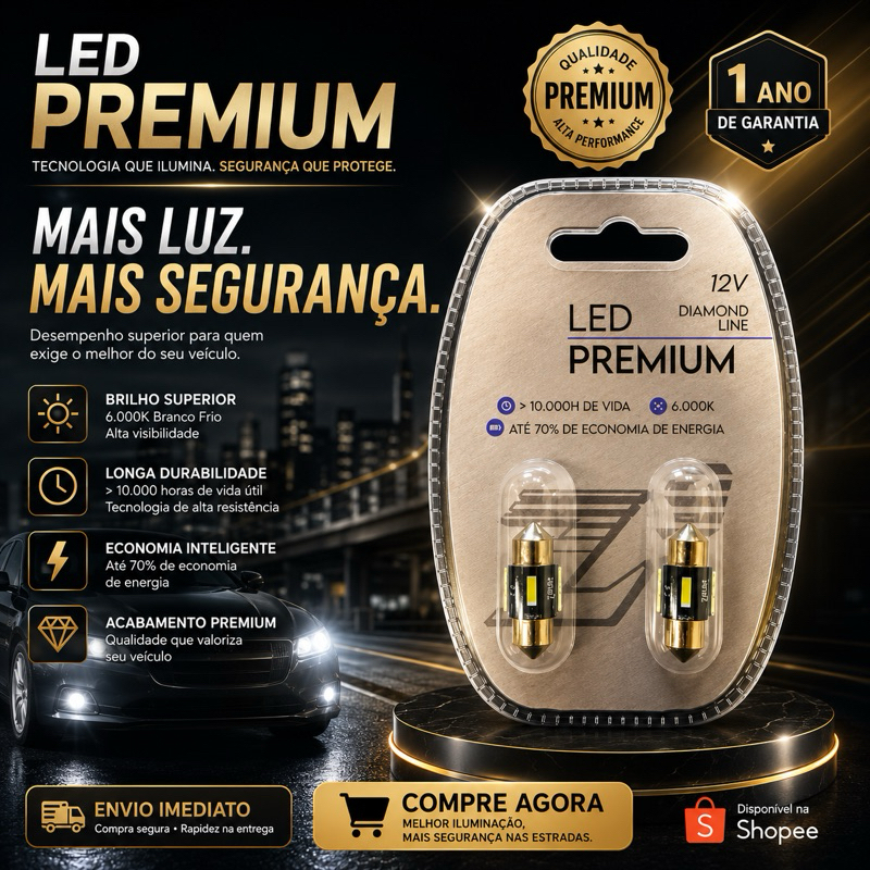 Kit Duas Lâmpadas Torpedo Ultra Forte Z9 DIAMOND LINE 6000k Canbus 28mm 31mm 36mm 41mm