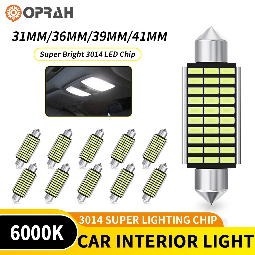 OPRAH 10pcs LED Festoon Lâmpada C5W 31MM 36MM 39MM 41MM CANBUS Luz Interior Do Carro Cúpula De Leitura 6000K Branco