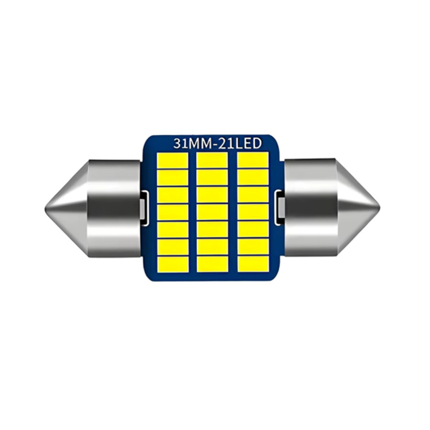 Lâmpada Torpedo Festoon C5w C10w Interior Teto Placa 31mm 21 Chip Led 4300k Branco Quente Canbus