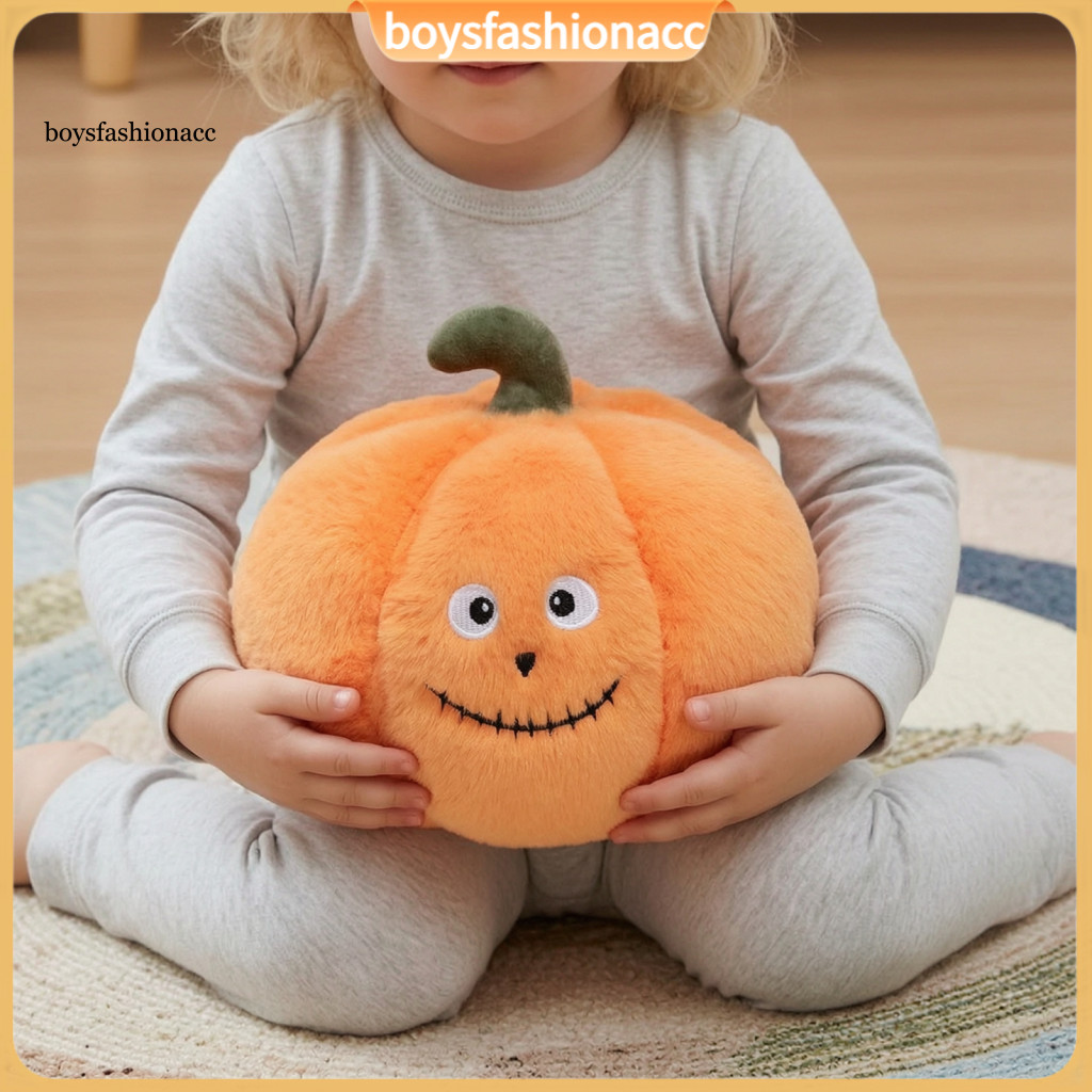 Halloween Plush Pumpkin Toy Smiling Stuffed Doll with Witch Hat Soft Cartoon Orange Pillow for Autumn Holiday Decoration