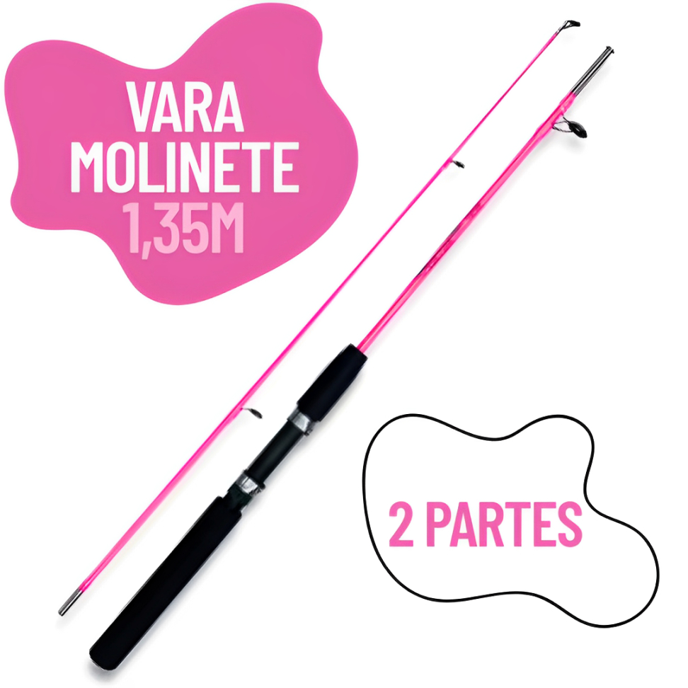 Vara de Pesca para Molinete 1,35m 2 Partes Rosa Pink Ottoni Pescaria Mulher Feminino Caniço Pescar