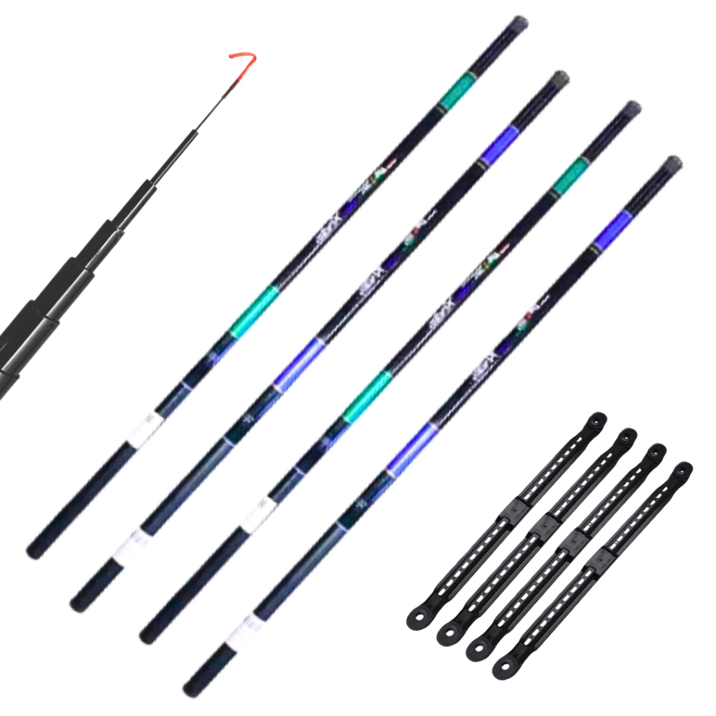 4 Varas Telescópicas 2,40m + 2,70m + 3,00m Kit de Pesca Completo Barato Pesqueiro Tilapia Lambari