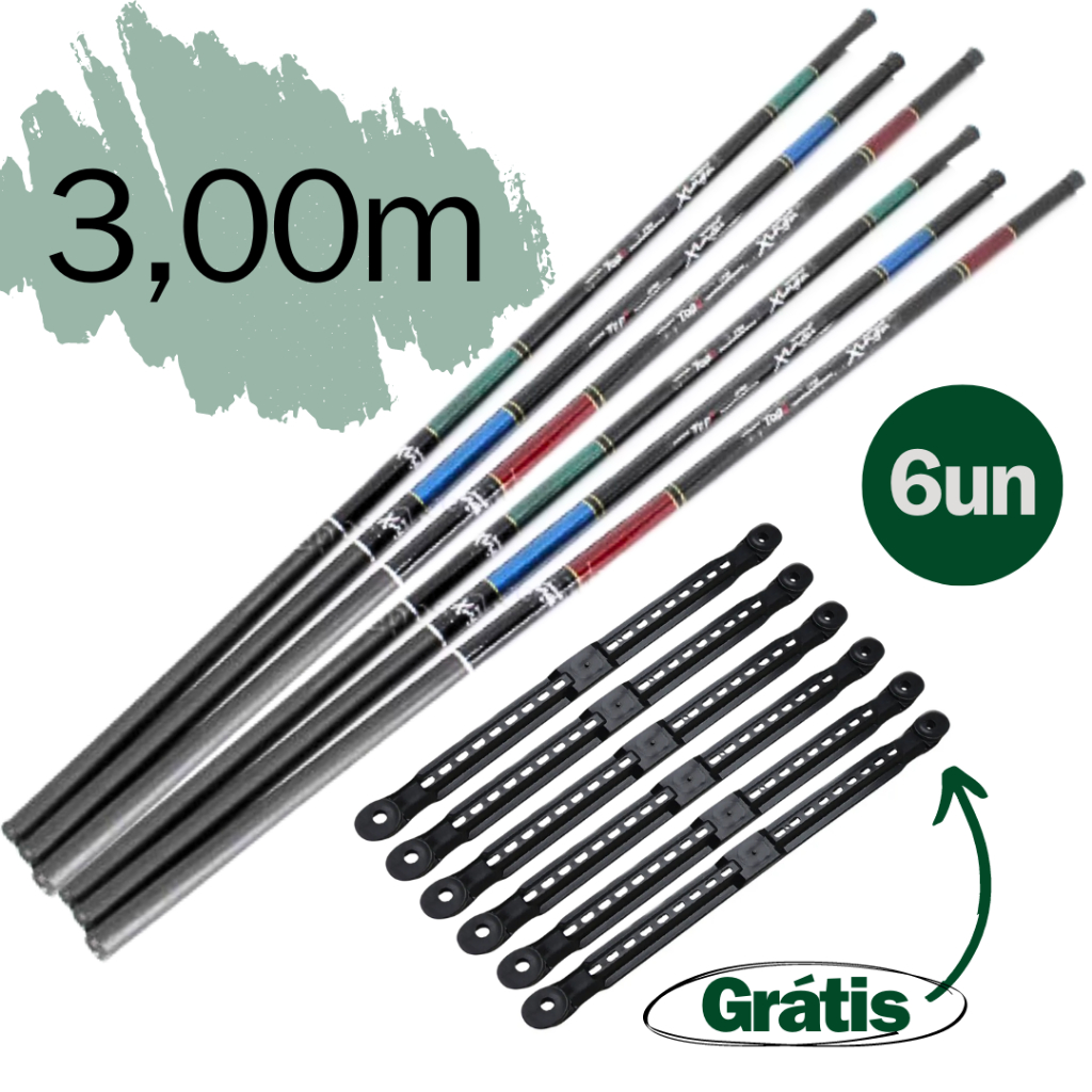 Kit 6 Varas Telescópica 3,00m Pesca Completo Vara de Mão Lisa Barato Pescaria Caniço Lambari Tilapia