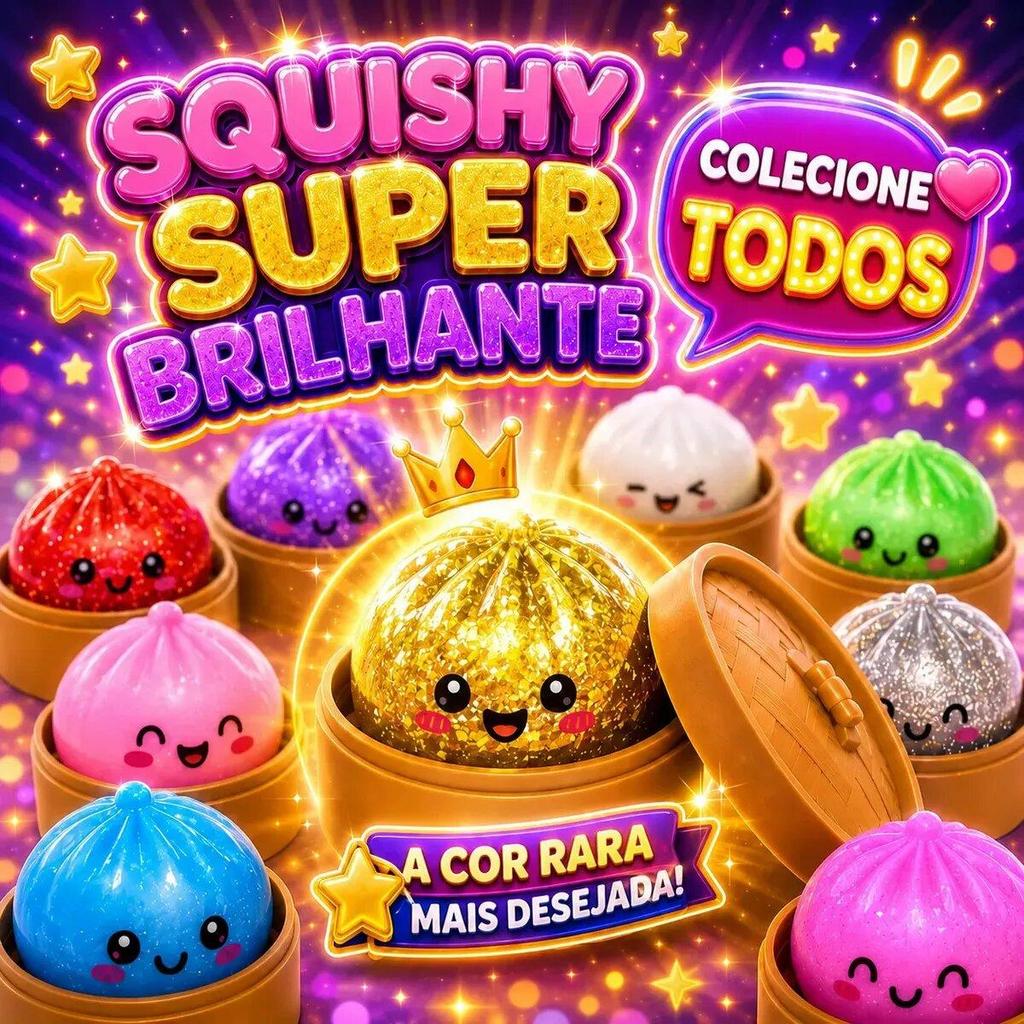 Dumpling Squishy Glitter Brilhante Só Bolinho Raro Surpresa Viral Tik Tok Baozi Paozin Veri Cluxe brinquedo