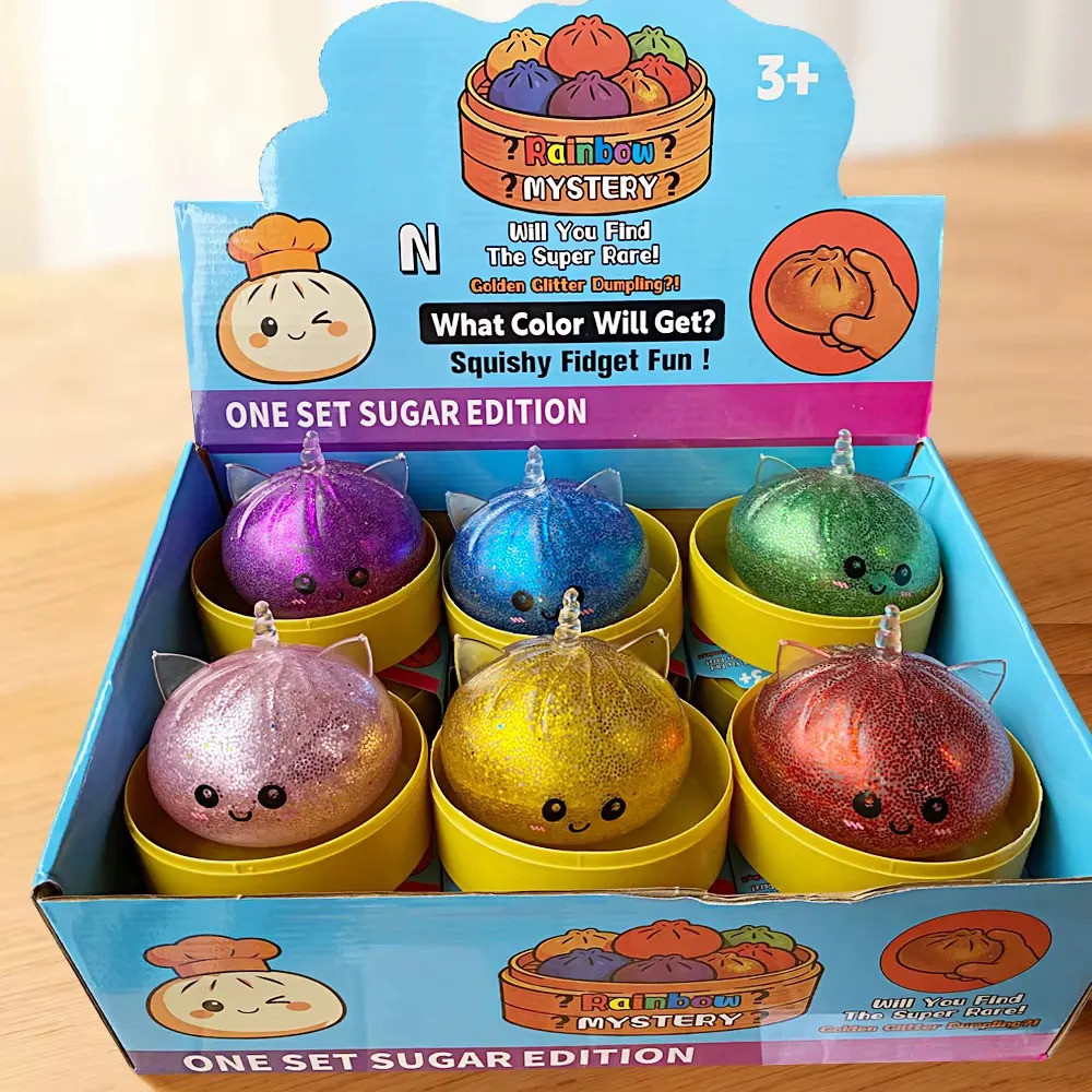 1 Unidade Massinha Squishy Dumpling Glitter Surpresa Antiestresse Macio Colecionável Infantil Colorido