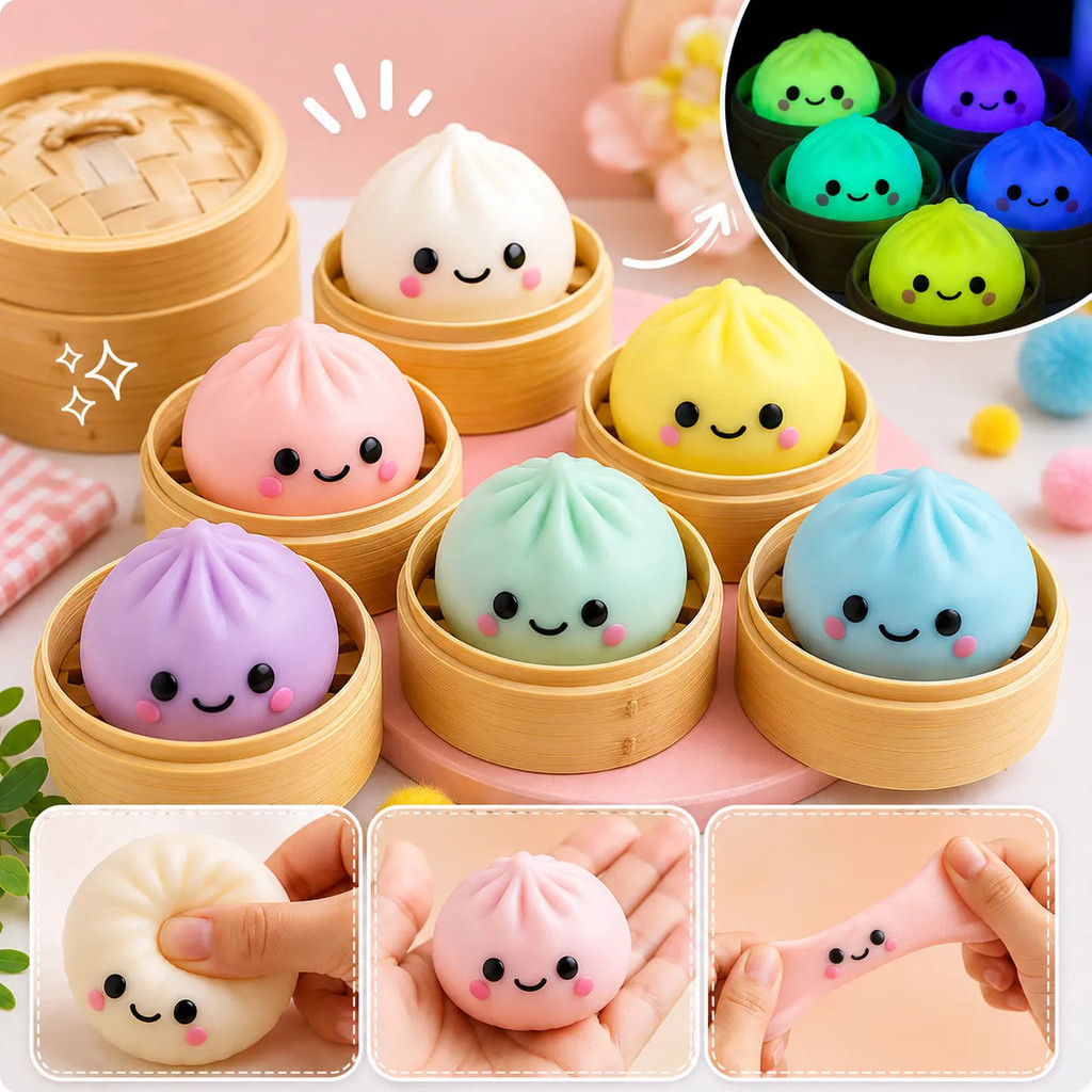 KIT c 2 Massinha Squishy Dumpling Glitter Surpresa Antiestresse Macio Colecionável Infantil Colorido