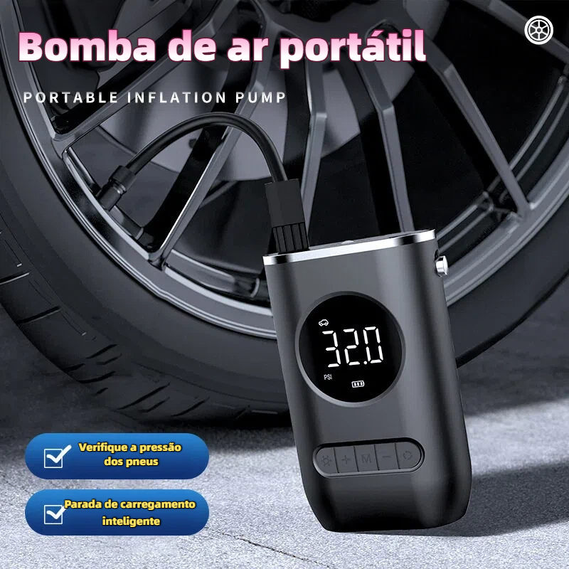 Inflador de pneus automático sem fio 7,4 V - Mini bomba de ar manual/de mesa de 150 PSI com visor de voltagem em LED