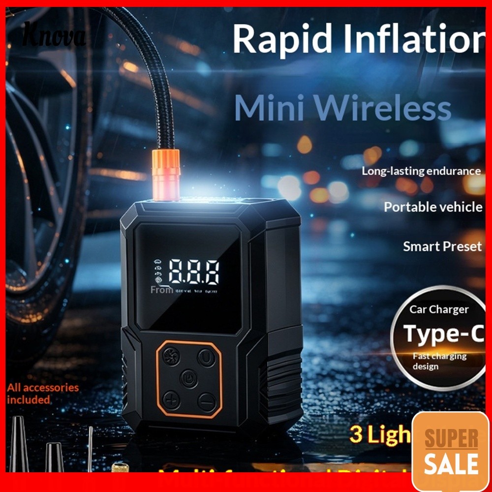 Inflador De Pneus Portátil Sem Fio 20000mAh Parada Automática 4 Modos Predefinidos LED SOS Light Type-C Carga Dupla