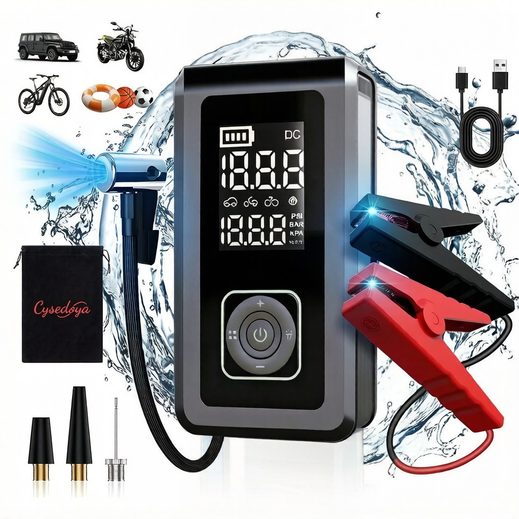 Bateria De Partida 12V Portátil Multifuncional Compressor De Ar Digital 150psi 26800 mhAPower Bank LED SOS Car Mot-Selec