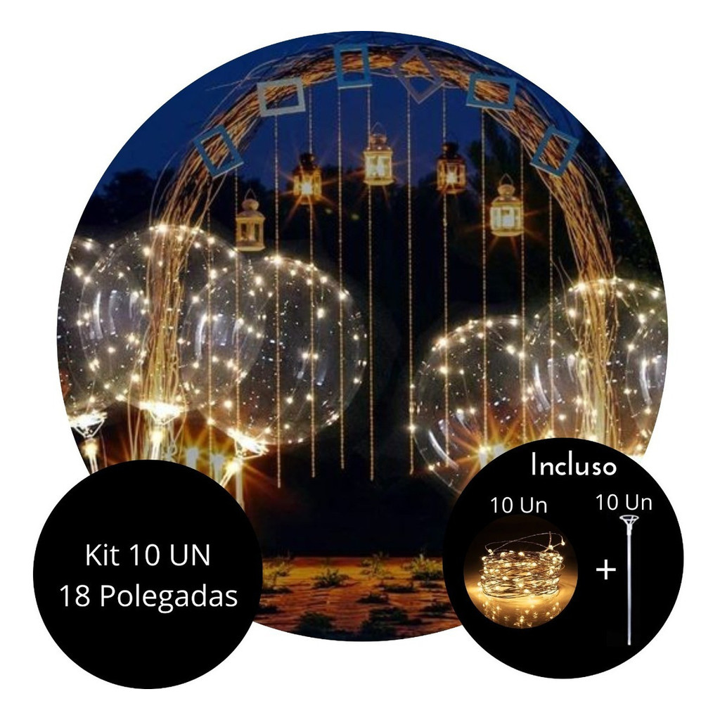 Balão Transparente Led Bubble 18 Polegadas Casamento C 10 Un