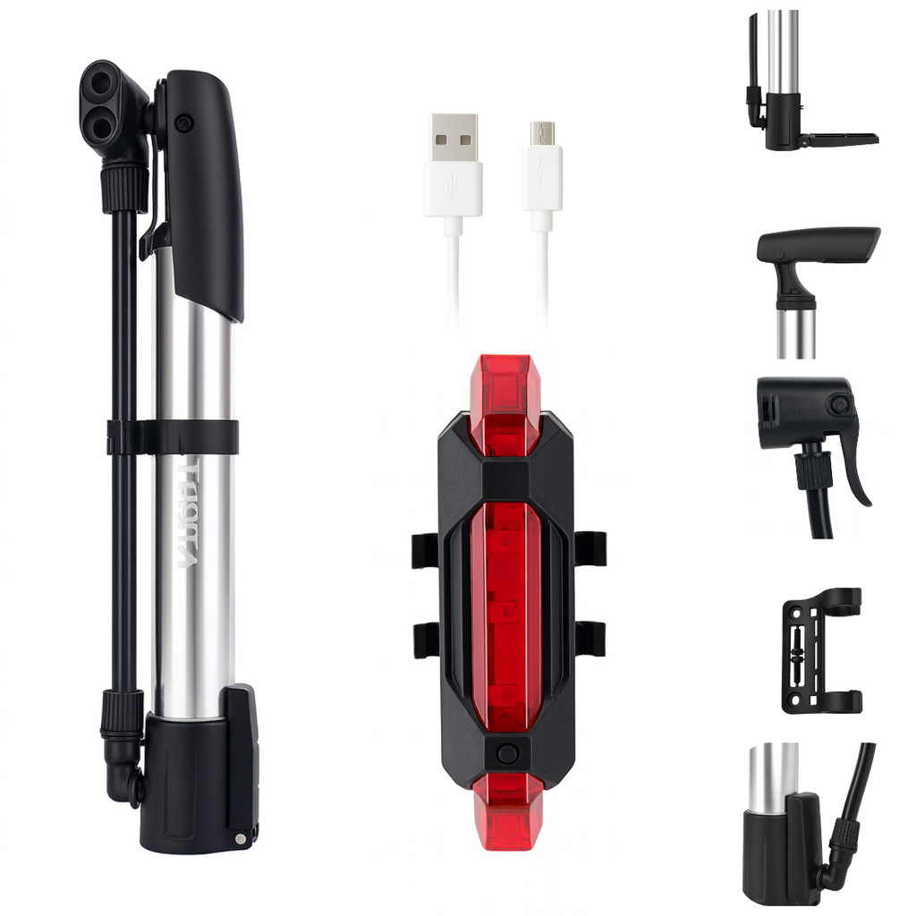 Bomba de Ar Manual com Lanterna LED Recarregável Para Bicicleta Prática e Multiuso
