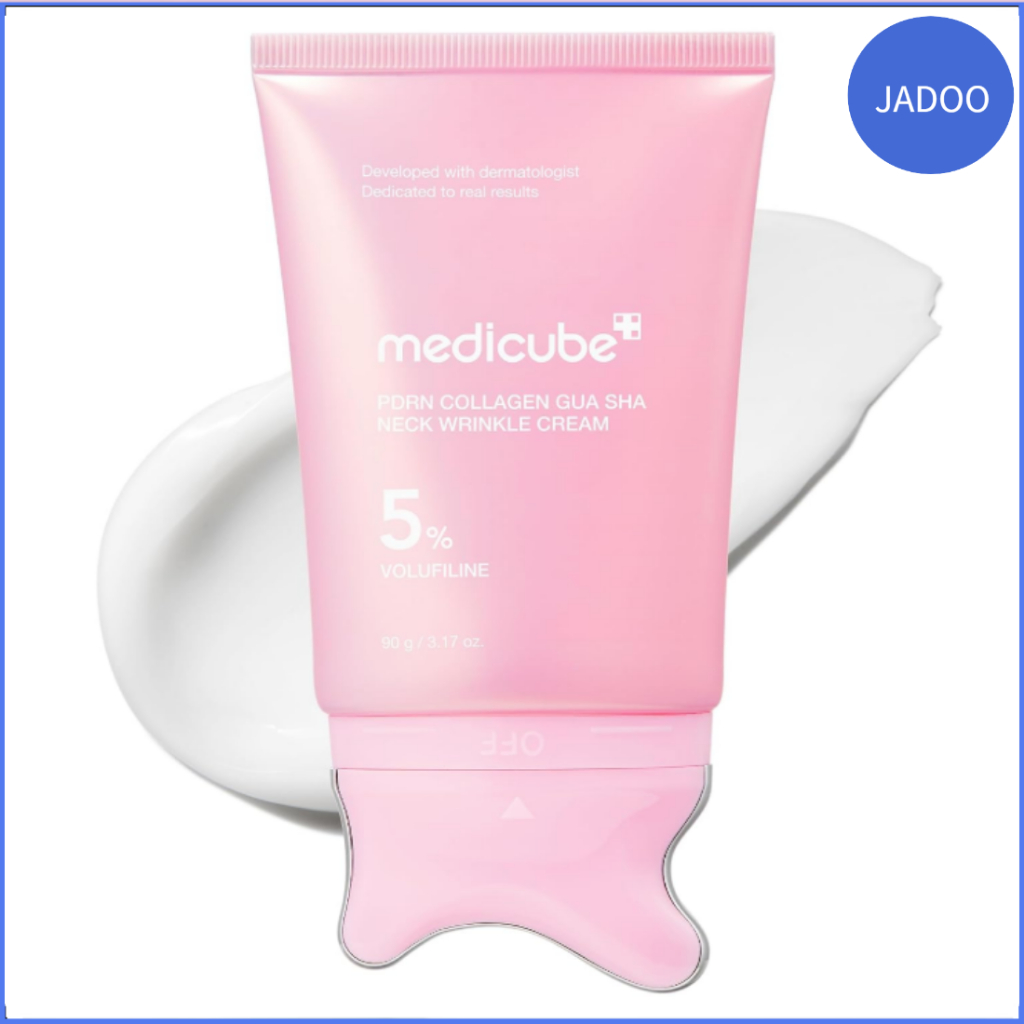 medicube PDRN Collagen Gua Sha Neck Wrinkle Cream 90g | Built-In Gua Sha Massager, Volufiline 5%, Firming & Contour Care for Neck, Jawline & Décolleté, Korean Skincare, 3.17 oz