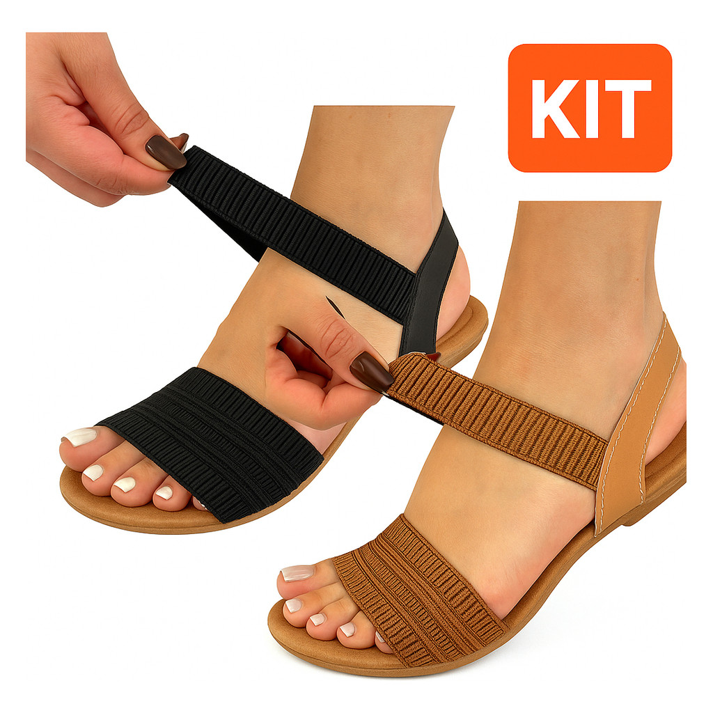 Kit Sandalia Feminina Elastico Confort Rasteira Papete Leve