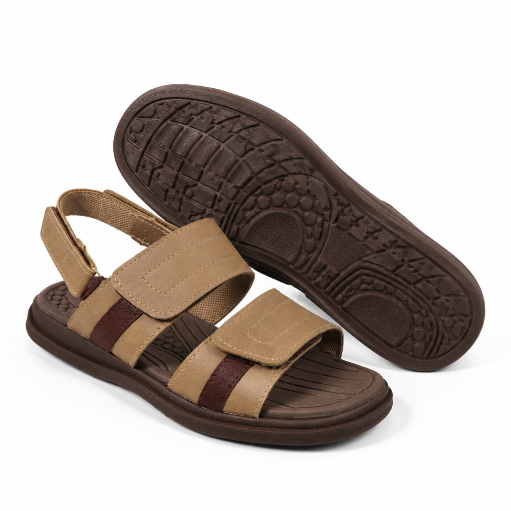 Sandália Adulto Masculina Couro Ortopédica Velcro Com Palmilha Leve e Macia Confort e Trazeira