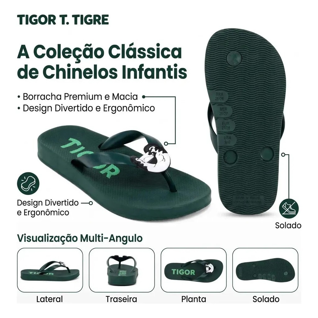 Chinelo Tigor Praia Confort Infantil – Leve, Confortável, Antiderrapante e Resistente para o Dia a Dia