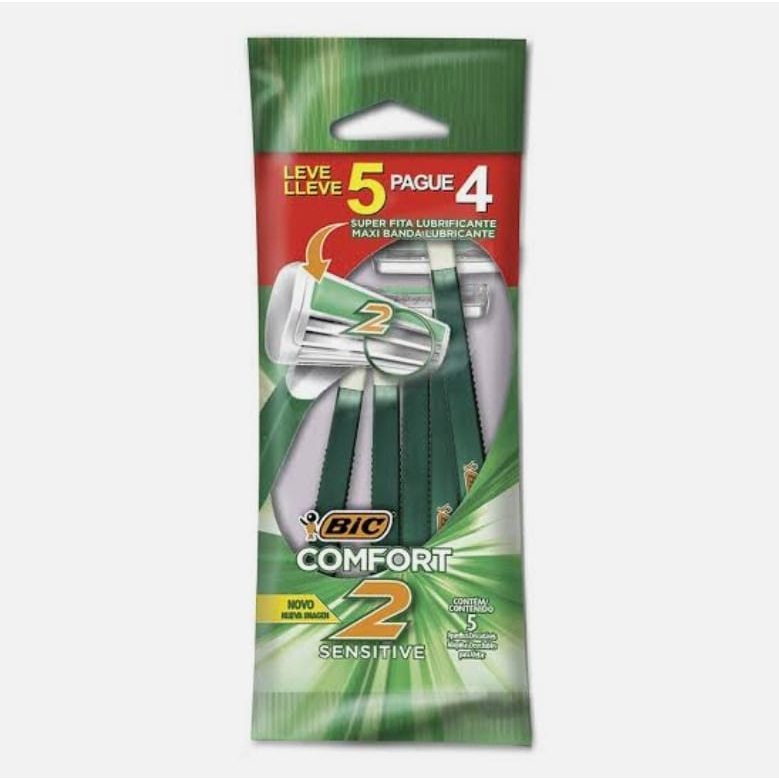 Aparelho de Barbear Bic Confort 2 Pele Sensível Leve 5 pague 4