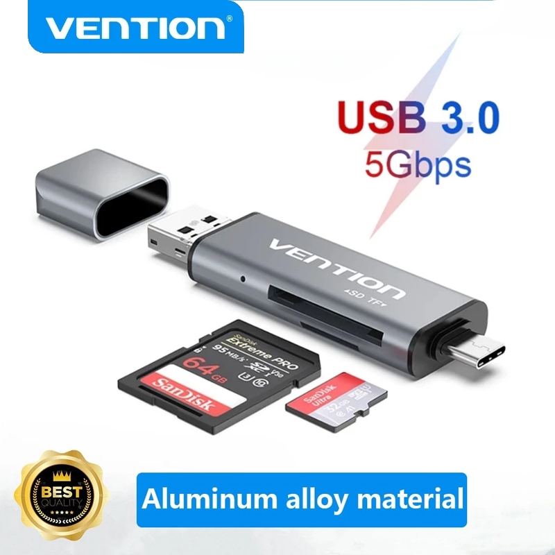 Vention Leitor De Cartão SD TF 2 Em 1 OTG USB 3.0 2.0 5 Gbps 256 Gb Type C 3.0 Adaptador De Memória Micro Mini Inteligen