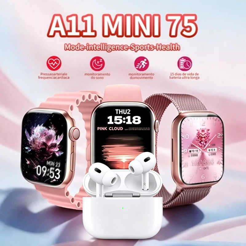 [Entrega de Saint Paulo] 2026 A11 MINI Relógio inteligente feminino, fone de ouvido Bluetooth grátis, fotos em tela pers