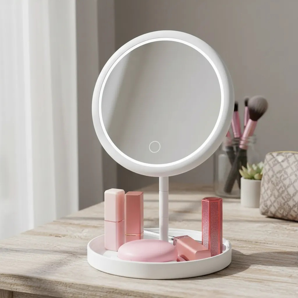 Espelho Maquiagem C/ Led E Com Base Suporte De Mesa Portátil