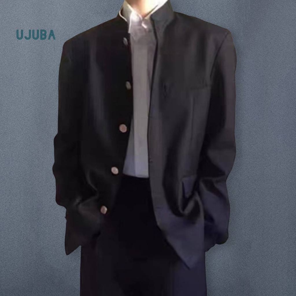 Solid Color Suit Jacket Men Dress Coat Men's Formal Stand-up Collar Single-breasted Blazer with Flap Pockets Classic Chi