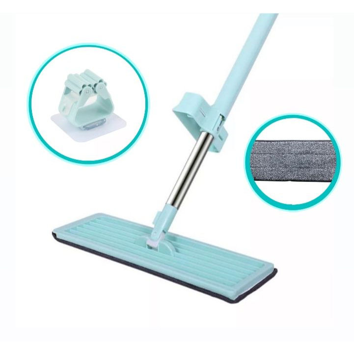 Esfregão Rodo Mop Mágico Inteligente Com Refil FLAT 360° Graus Flexível PUXA E SECA Limpeza Casa Limpa Fácil Microfibra Alto Absorção Acompanha Suporte Parede