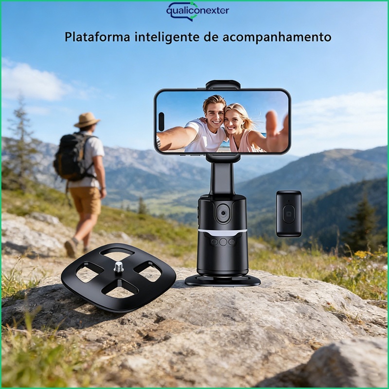Gimbal Inteligente Estabilizador para Celular, Rastreamento Automático de Rosto, Rotação 360°