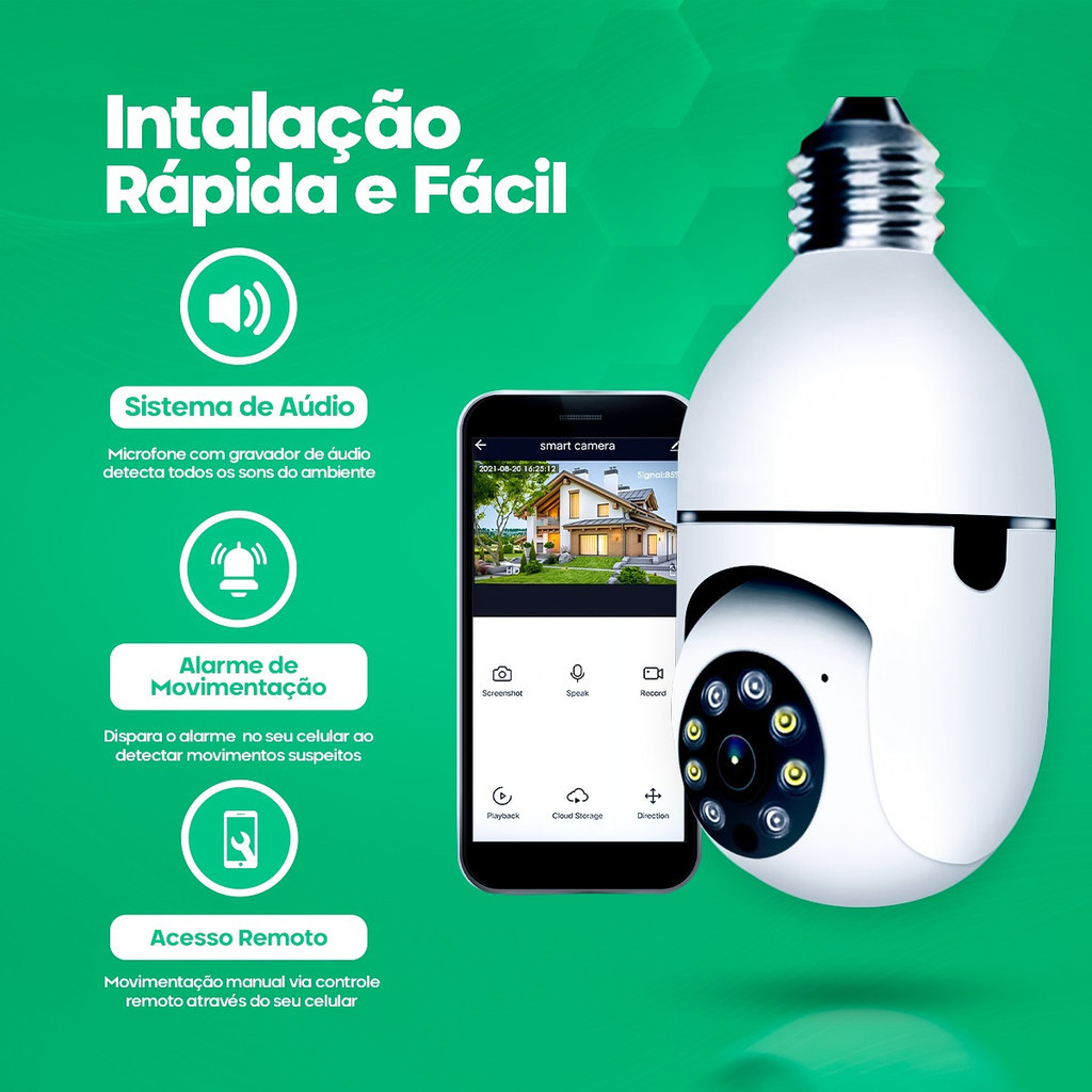 Camera Seguranca Prova Dagua Giratoria 360 Ip Inteligente Lampada Panoramica Wifi E Espiã