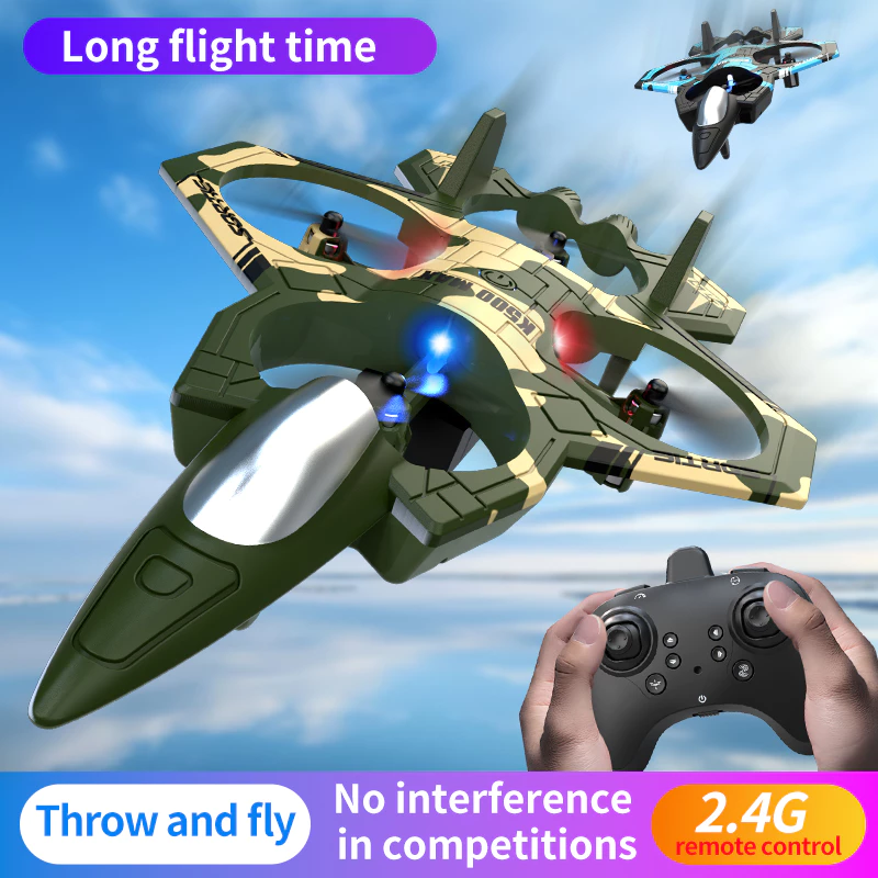 K500 MAX RC Fighter Jet Brinquedo com Giro 360°, Avião de Controle Remoto Inteligente com Suspensão Automática para