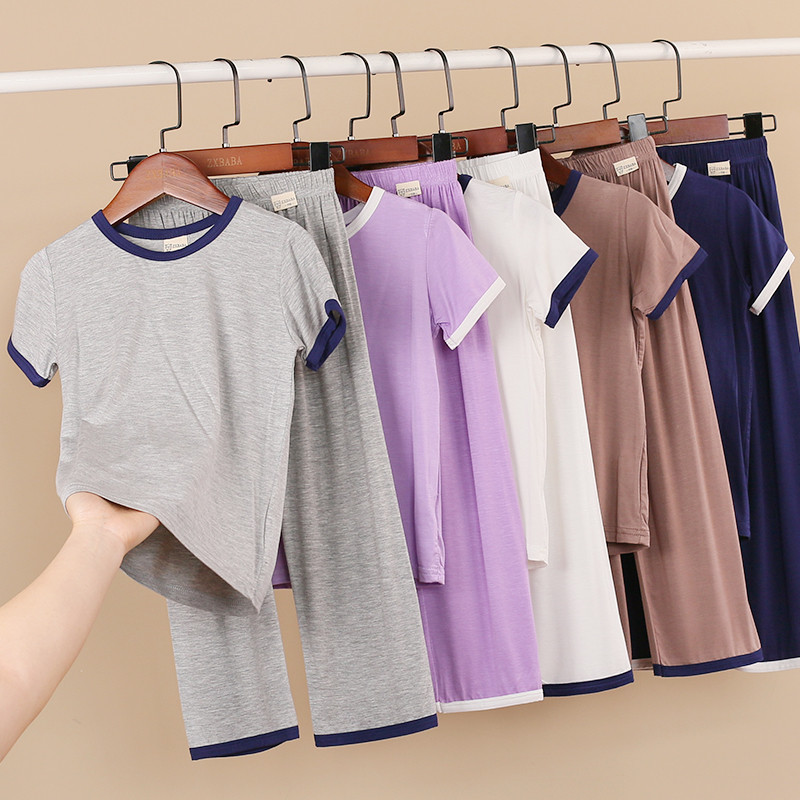 Classe A crianças estilo fino Modal manga curta calças de perna larga Loungewear pijamas terno verão meninos meninas Bot