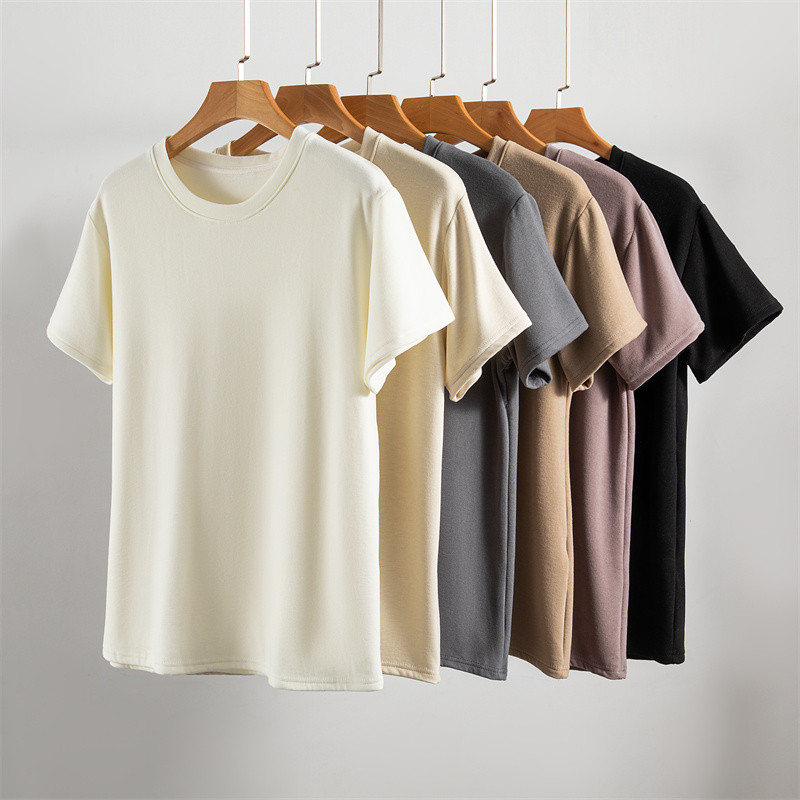 Outono inverno alemão veludo em torno do pescoço de manga curta camiseta masculina meia manga forro de lã engrossado cam